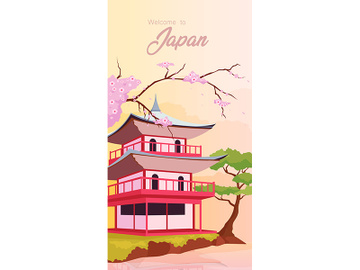 Japanese temple poster flat vector template preview picture