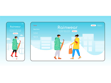 Rainwear landing page flat color vector template preview picture