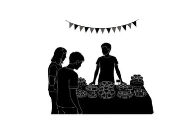 Silhouette of people at a party with bunting and desserts preview picture