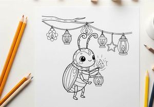 Cute alien holding lantern vector illustration flat design