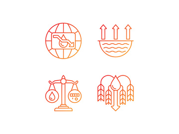 Suffering from water shortage gradient linear vector icons set preview picture
