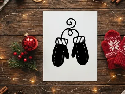 Black winter mittens with string for kids or adults, cozy winter accessories