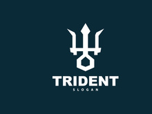 Neptune Poseidon Trident Logo, Spear Simple Vintage Template Design