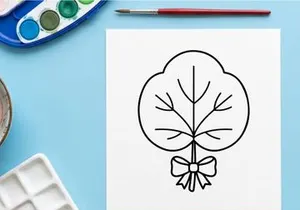 Minimalist line art of a Christmas tree with bow. Elegant holiday decoration design.