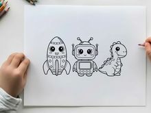 Cute robots and alien vector illustration flat design