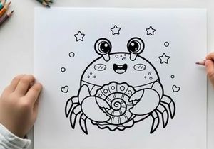 Cute crab mascot smiling vector illustration flat design
