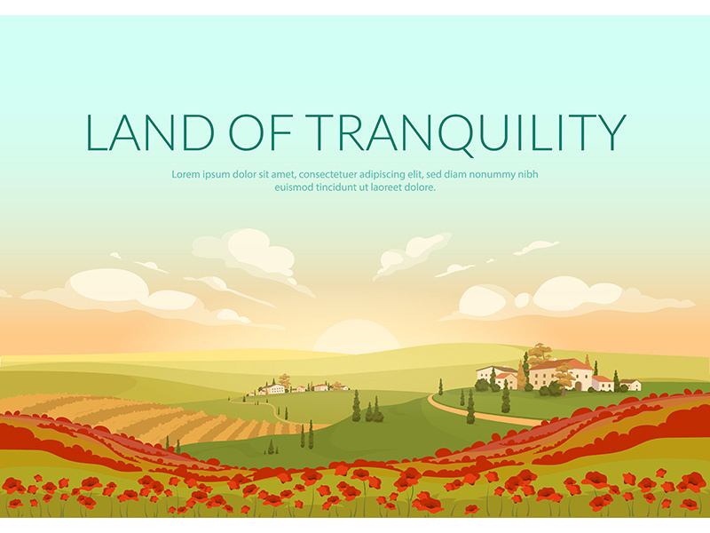 Land of tranquillity poster flat vector template