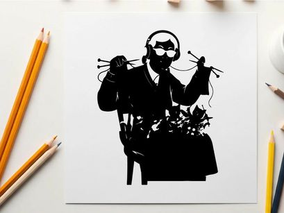 Silhouette of a man with headphones and strings silhouette