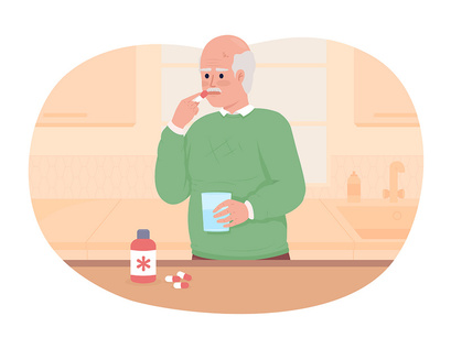 Medication for elderly patients 2D vector isolated illustrations set