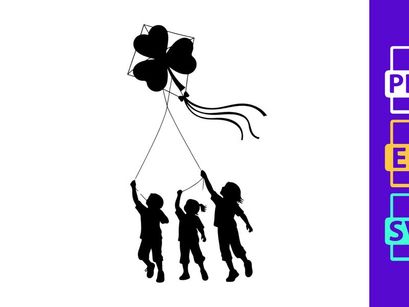 Kids Flying Shamrock Kite Silhouette