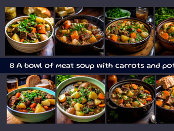 A bowl of meat soup with carrots and potatoes preview picture