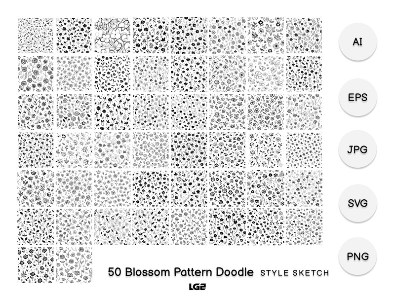 Blossom Pattern Doodle Element Black