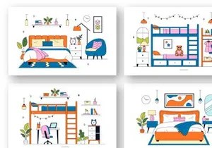 10 Bedroom Vector Illustration