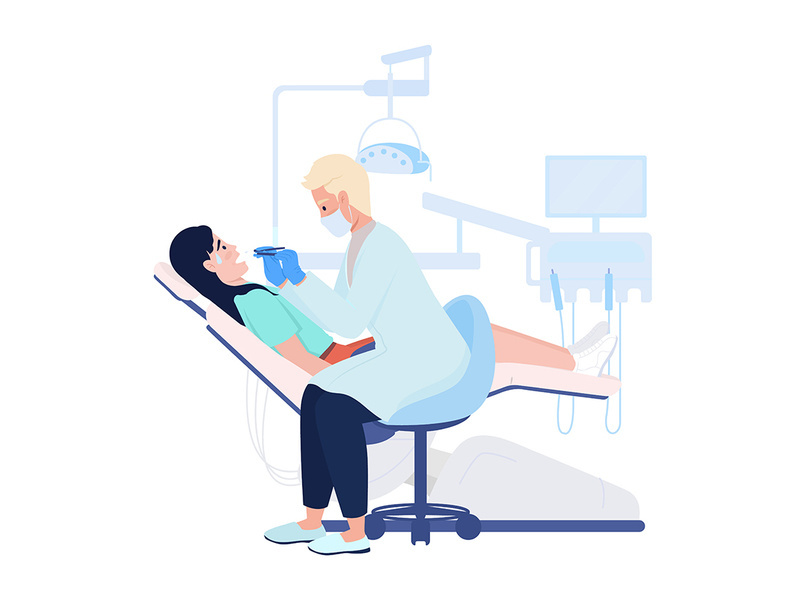 Nervous patient at dentist appointment flat color vector characters