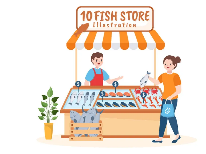 10 Fish Store Illustration