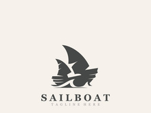Sail boat logo water lines hipster design minimalist template