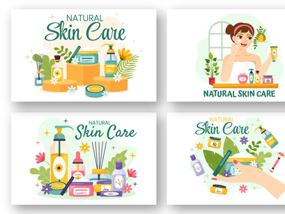 14 Natural Skin Care Vector Illustration