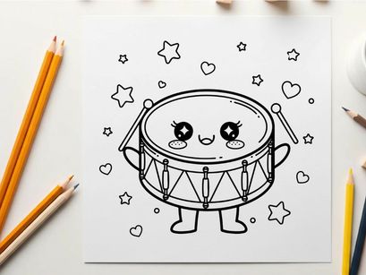 Cute snare drum with face vector illustration flat design