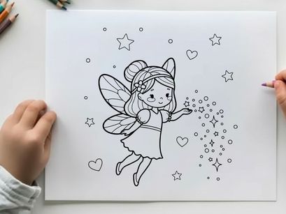 Cute fairy girl flying with magic sparkles vector illustration