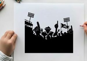 Silhouette of a football player and fans cheering enthusiastically together