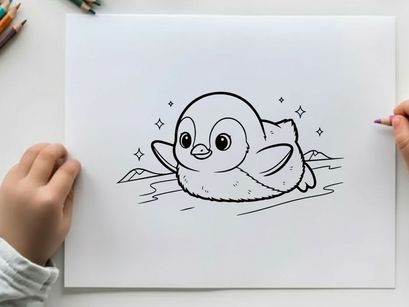 Cute penguin and cat hugging in water vector illustration