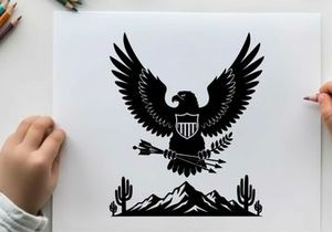 American eagle silhouette with mountains and cacti landscape