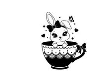 Adorable bunny silhouette in decorative teacup with butterfly