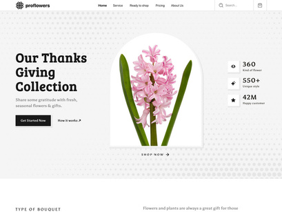 Pro flowers landing page UI kit template.
