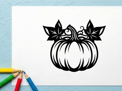 Stylized pumpkin with leaves for autumn or Halloween decor