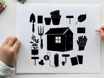 Gardening tools and supplies silhouette illustration preview picture
