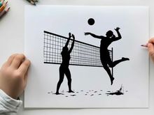 Silhouette of beach volleyball players in action