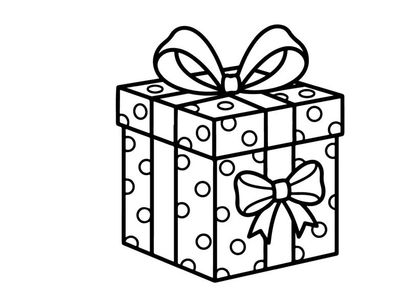 Christmas gift box with polka dot pattern and ribbon bow line art illustration