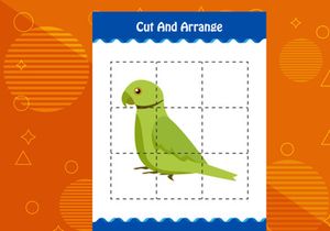 10 Pages Cut and arrange with a bird worksheet for kids. Educational game for children