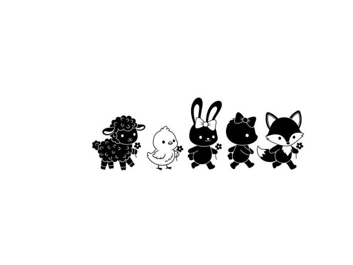 Cute animal silhouettes and outlines in a row silhouette