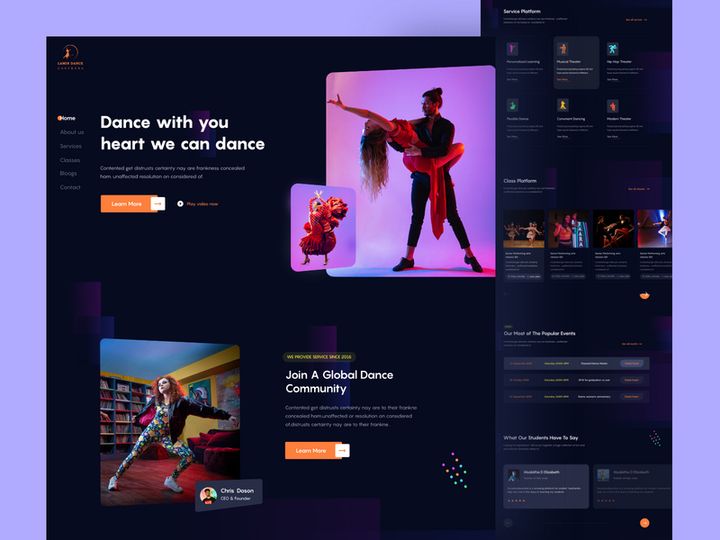 Dance Academy Dark Landing Page Template