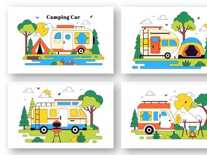 10 Camping Car Vector Illustration