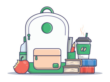 School bag with education objects, Back to school! Vector illustration preview picture