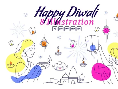 8 Diwali Vector Illustration