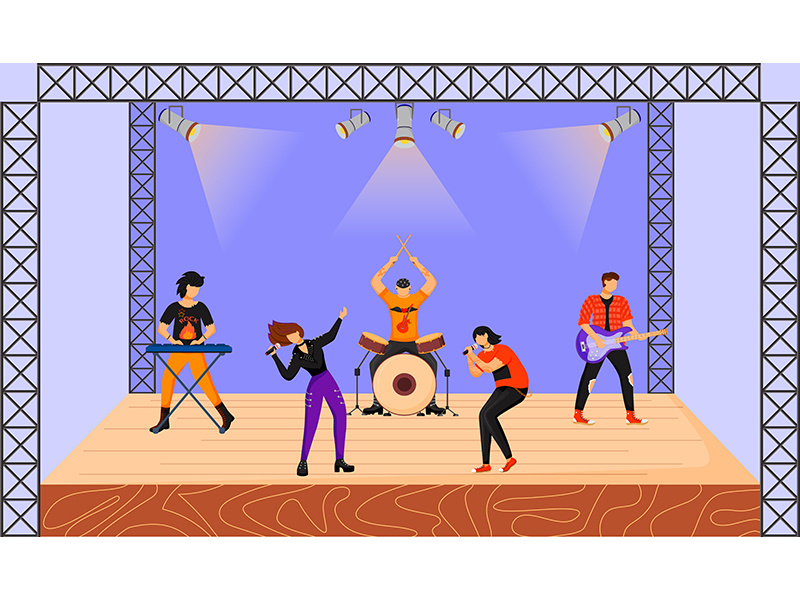 Rock band flat vector illustration