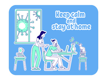 Keep calm and stay at home thin line concept vector illustration preview picture