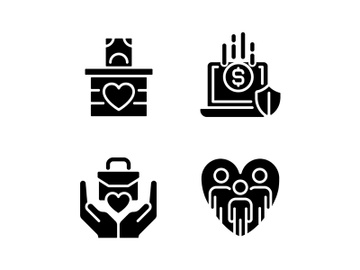 Fundraising strategy black glyph icons set preview picture