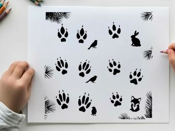Animal silhouette patterns with pine needles and wildlife footprints preview picture