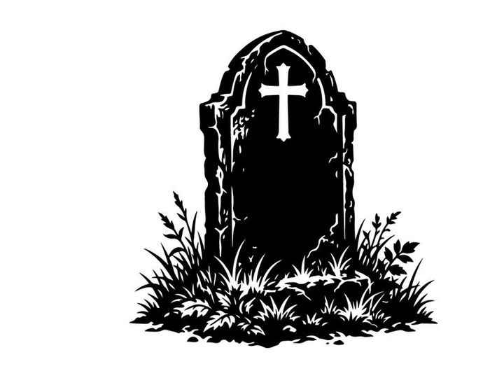 Silhouette of a Cross on a Tombstone in a Cemetery Scene