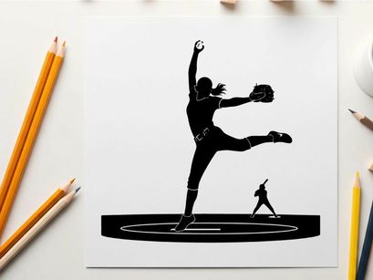 Silhouette of a softball pitcher in action throwing a ball