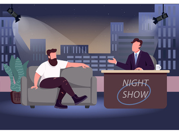 Evening talk show flat color vector illustration preview picture