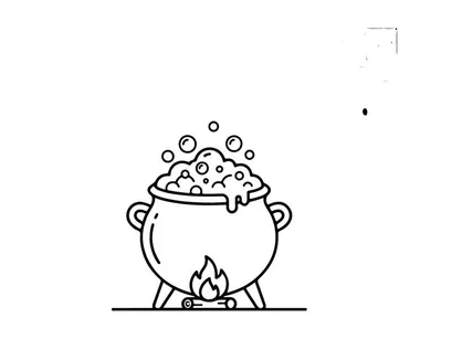 Cute cartoon witch cauldron with bubbling potion and smoke. Halloween magic brew illustration for kids and festive designs.