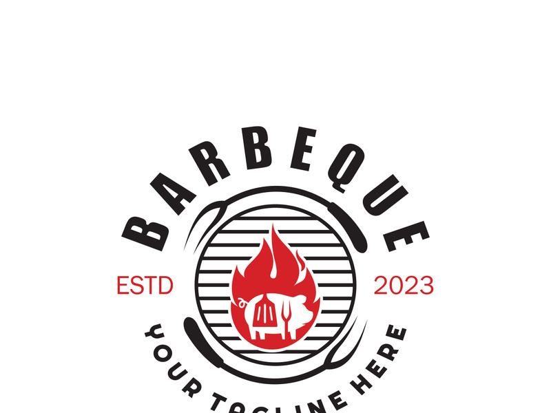 Simple Barbecue Vintage hot grill, with crossed flames and spatula. Logo for restaurant, badge, cafe and bar.vector