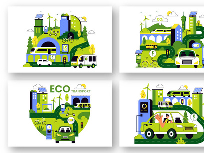 10 Eco Friendly Transportation Illustration