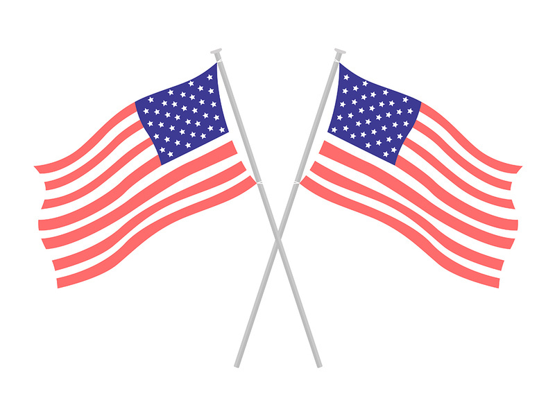 Pair of national American flags semi flat color vector object