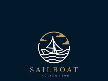 Sail boat logo water lines hipster design minimalist template preview picture